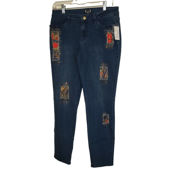 Azi New York Denim Skinny Jeans Women's Sz 6 Torn Patchwork Artsy Boutique NWT - Picture 1 of 13